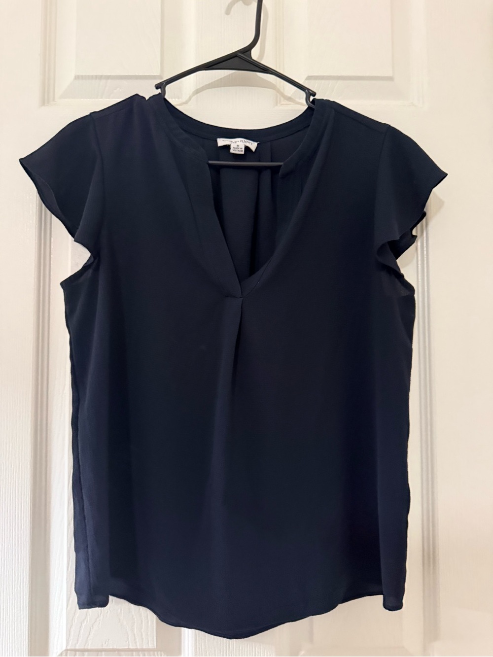 Calvin Klein Navy V-Neck Flutter Sleeve Blouse